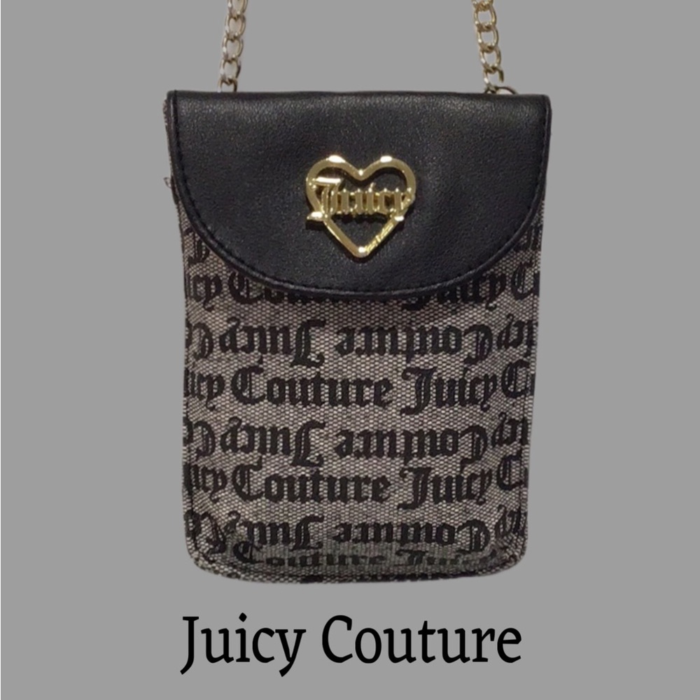 JUICY COUTURE -A Little Piece of Heart Flap Cellie- Crossbody, Black Logo Print